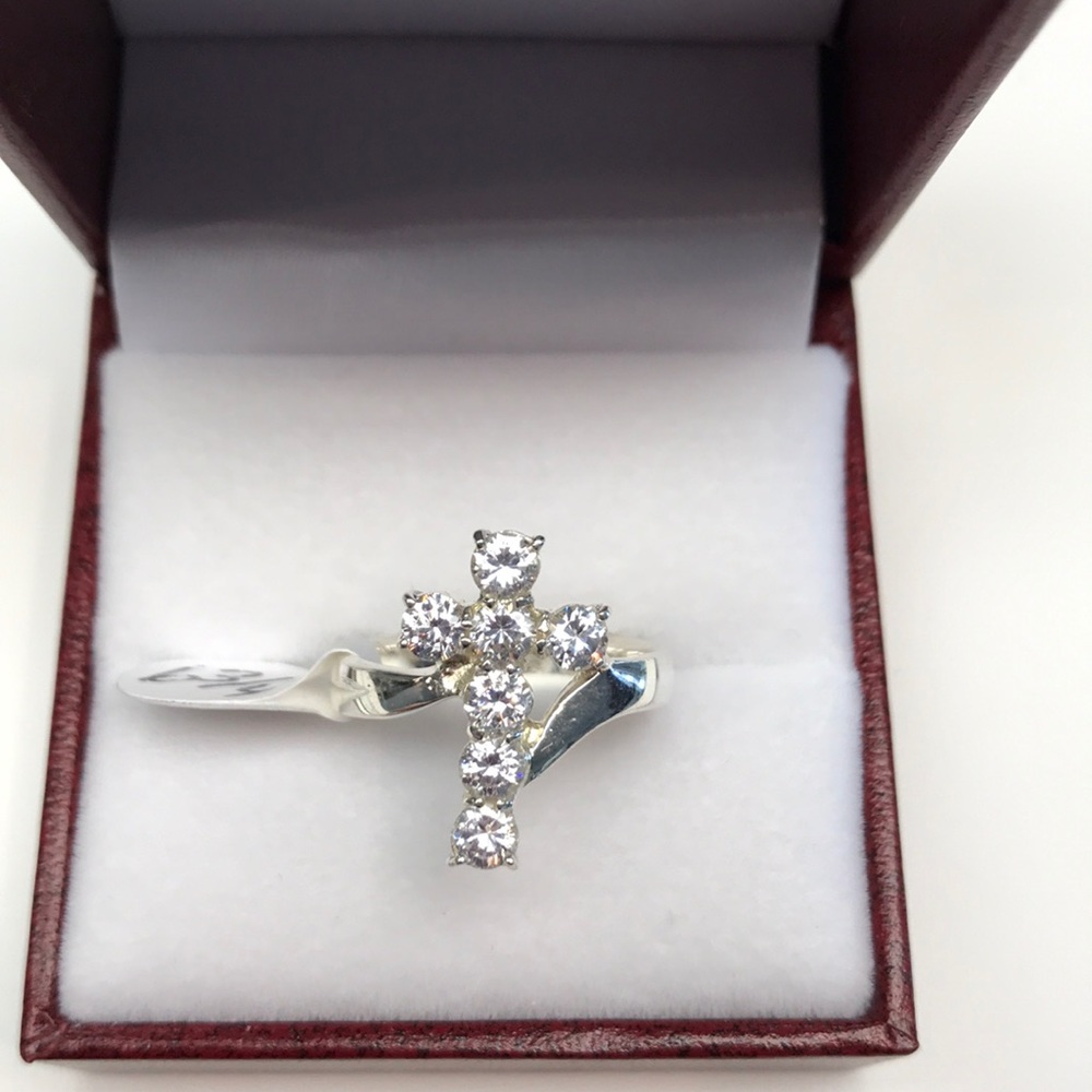 STERLING SILVER AUSTRIAN CRYSTAL CROSS RING NWT - Picture 3 of 5